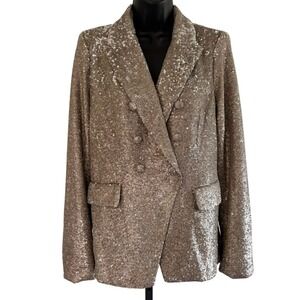 NEW House of Harlow 1960 Double Breasted Sequin Blazer Sz‎ M Gold Holiday Party